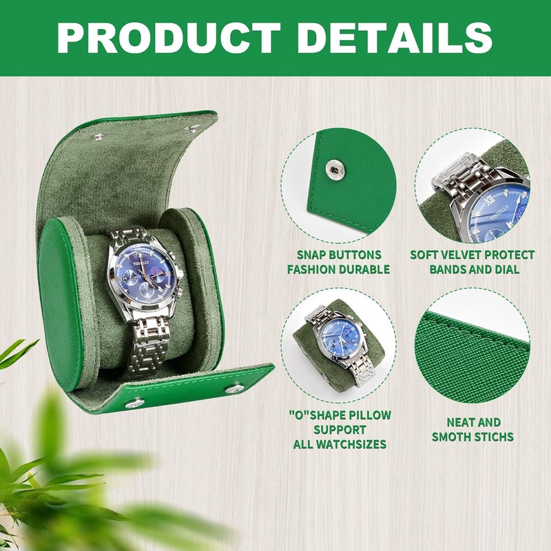 ROSELLE Watch Case for Men and Women with Suede Lining - Watch Roll Travel Case - Storage Organizer and Display (Green Cross-1 Slot) - Image 2